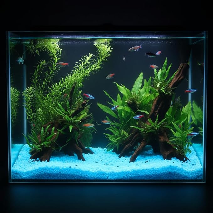 Shiny Stone Glow in The Dark Aquarium Gravel Sand, Sky Blue, 3-5mm | Neon, 305g/0.67lbs, Decorative Rocks for Fish Tank, Fairy Garden, Home Decor