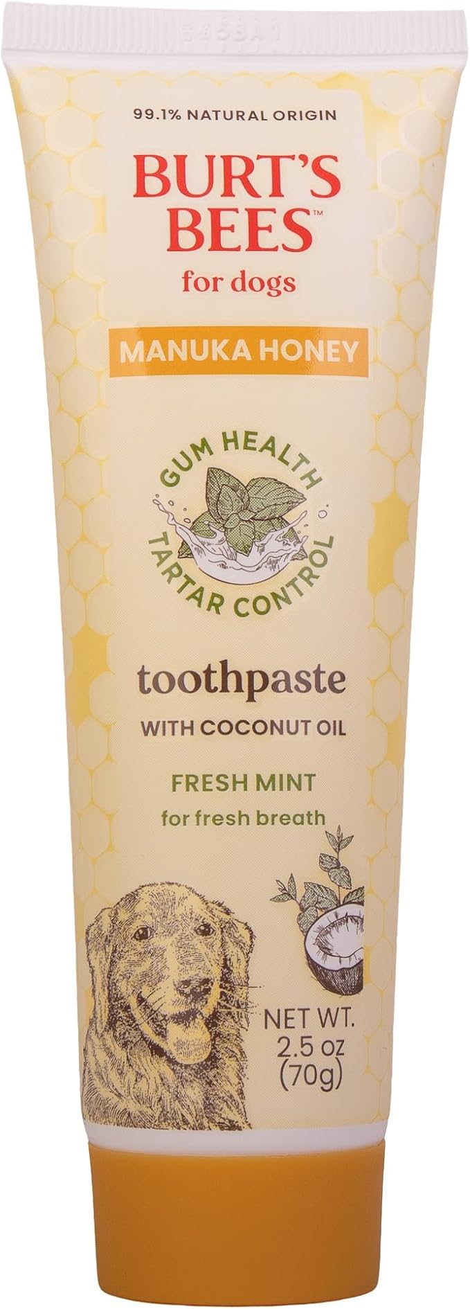 Burt's Bees for Pets Fresh Mint Dog Toothpaste with Manuka Honey and Coconut Oil for Gum Health & Tartar Control, 99.1% Natural Origin Formula, Fluoride-Free, Fresh Mint Flavor, 2.5 Oz