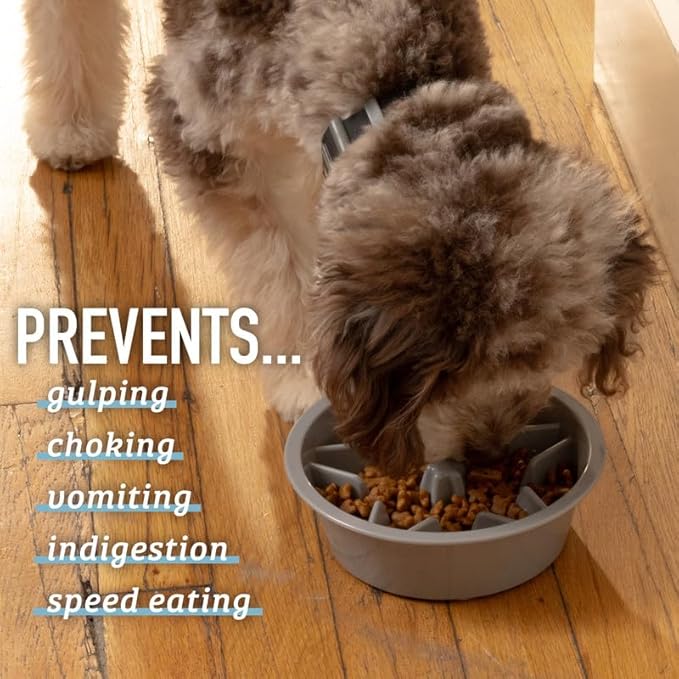 Leash Boss Slow Feeder Dog Bowls (4 Cup) Puzzle Dog Food Bowl with Feeder Holes, Fits into Elevated Pet Feeders, Slow Eating for Large, Medium & Small Sized Breeds - Blue