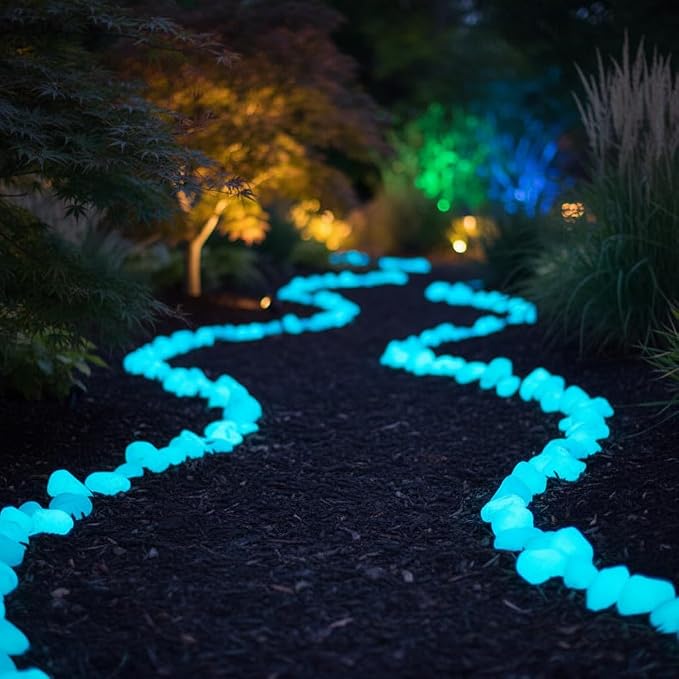 Shiny Stone Glow in The Dark Aquarium Gravel Sand, Sky Blue, 15-22mm | Neon, 305g/0.67lbs, Decorative Rocks for Fish Tank, Fairy Garden, Home Decor