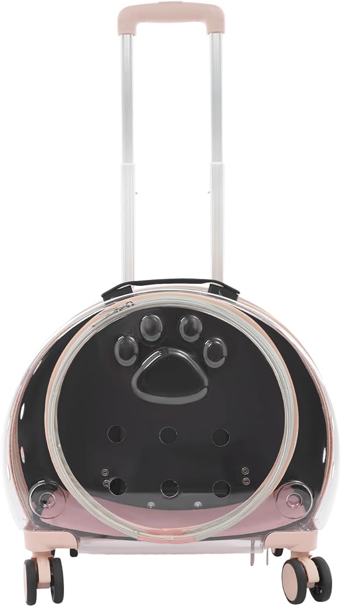 Cat Backpack Carrier, Transparent & Breathable Cat Carrier with Wheels, Large Space Bubble Pet Backpack for Kitty Dog Bunny Up to 20lbs, Multiple Carrying Options, Perfect for Traveling/Taking a Walk