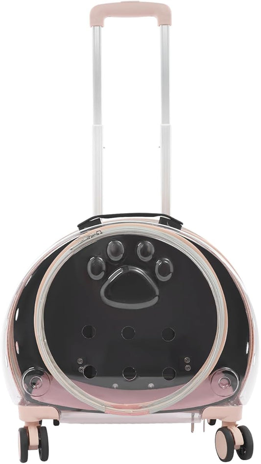 Cat Backpack Carrier, Transparent & Breathable Cat Carrier with Wheels, Large Space Bubble Pet Backpack for Kitty Dog Bunny Up to 20lbs, Multiple Carrying Options, Perfect for Traveling/Taking a Walk