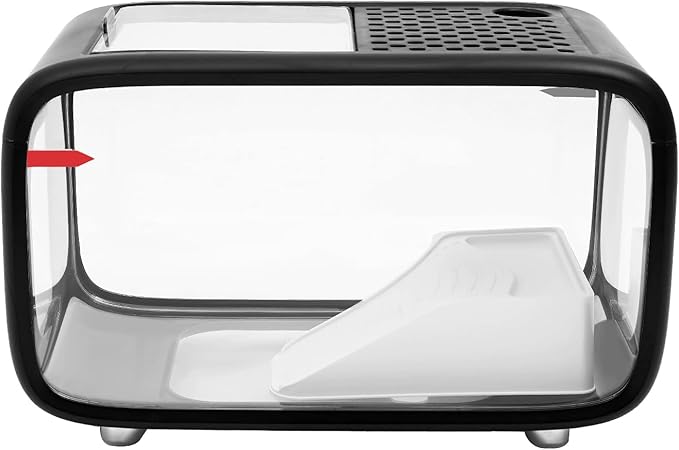 Desktop Fish Tank, 3.2Gal Small Betta Fish & Turtle Tanks, Aquarium Bowl with Detachable Basking Platform, Multi-Functional Areas Aquascape Tanks for Fish Terrapin Frog Shrimp Crab (Black)