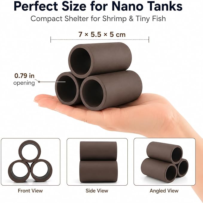 3-Tube Shrimp Hideout, Small Aquarium Cave for Dwarf Shrimp | Fry and Tiny Fish, 0.79-Inch Openings, Resin Fish Tank Shelter