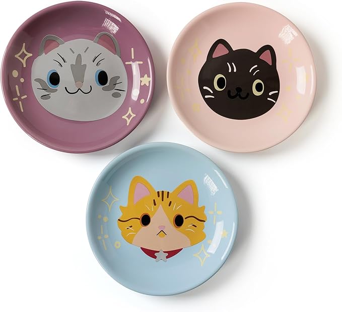 Ceramic Shallow Cat Dish 6 inch, Whisker Fatigue Free Cat Food Bowls, Wide and Small Pet Plate for Kitten and Kitty, Cat Design Gift for Cat Lovers