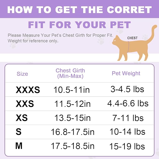 Cat Harness and Leash Set,Escape Proof Kitten Harness,Step in Adjustable Soft Lightweight,Easy Control,Reflective Strips Comfortable for Walking Travel(Purple,XS)