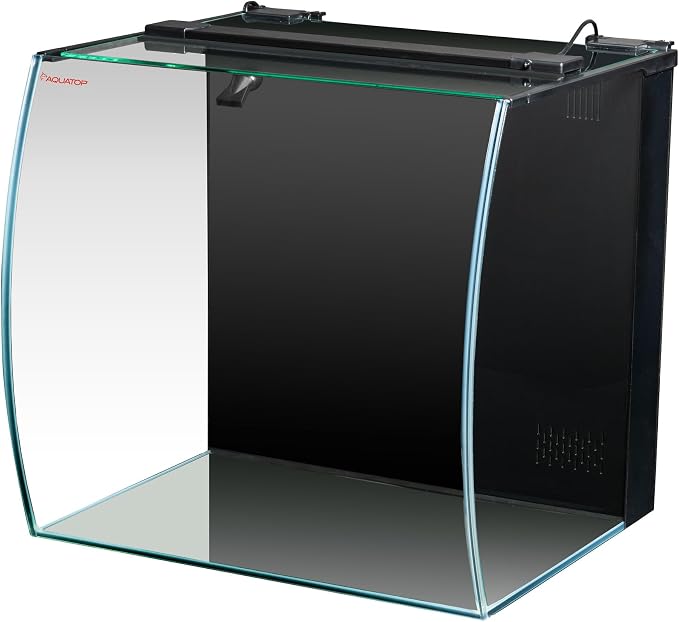 Aquatop 13.5 Gallon Bow Front Glass Aquarium Kit with Filter and LED Lighting - All in One Desktop Fish Tank, Ideal for Freshwater and Saltwater, BFK-13
