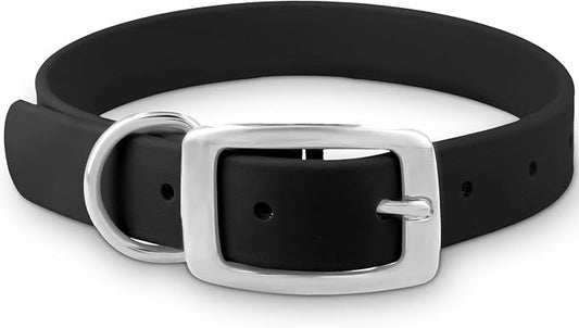 Regal Dog Products Small Black Dog Collar with Heavy Duty Double Buckle & D Ring | Vinyl Coated, Custom Fit, Adjustable Biothane Dog Collar | Chew Resistant Waterproof Collar for Dogs