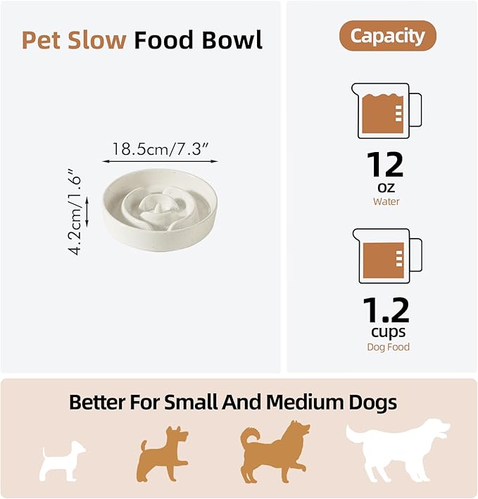 Havniva Slow Feeder Dog Bowls, 1.2 Cups Ceramic Dog Food Bowls 7.3 inch Slow Feeder for Small Dogs Puzzle Bowls for Fast Eater, Pet Slow Feeding Dish Anti-Choking