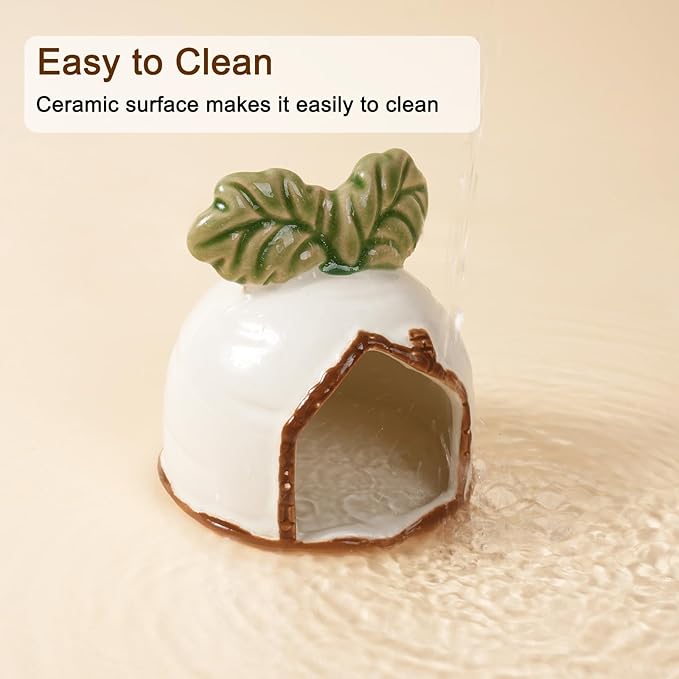 Ceramic Hamster Hideout, Hamster House and Habitat, Syrian Hamster Hideout Decor Cool Bed for All Season Gerbil, Mice Guinea Pig (White, Carrot)