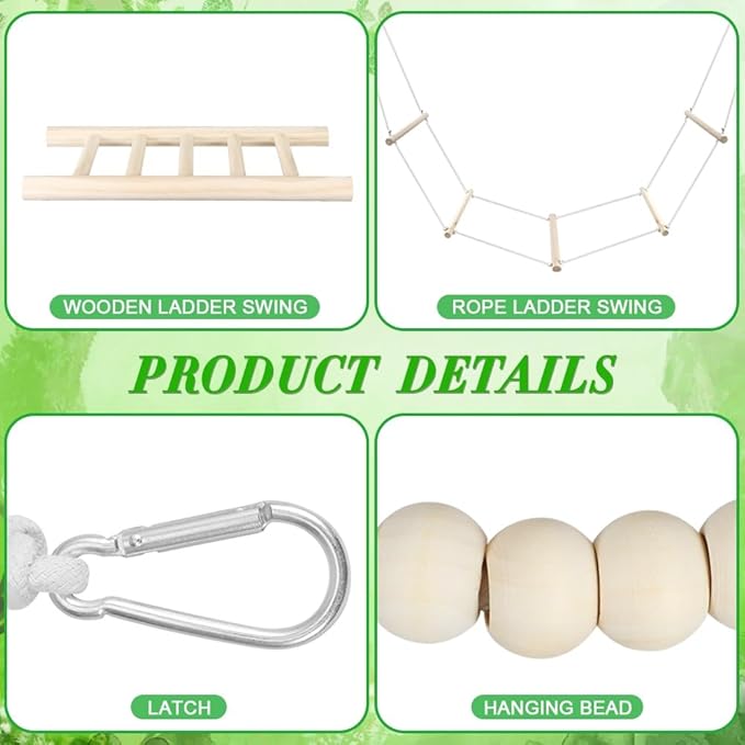 2 PCS Chicken Swing Set for Coops - Large Soft Rope Ladder & Wooden Perch Ladder, Boredom Buster Toys for Hens, Parrots, Poultry Accessories