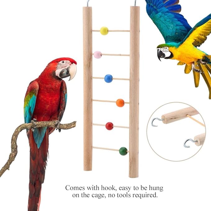 Parrot Ladder, Wooden 6 Ladder Climbing Toy Hanging Swing for Bird Parrot Parakeet Cockatiel Macaw African Grey Cockatoo Lovebird Finch(Beads) Ladders