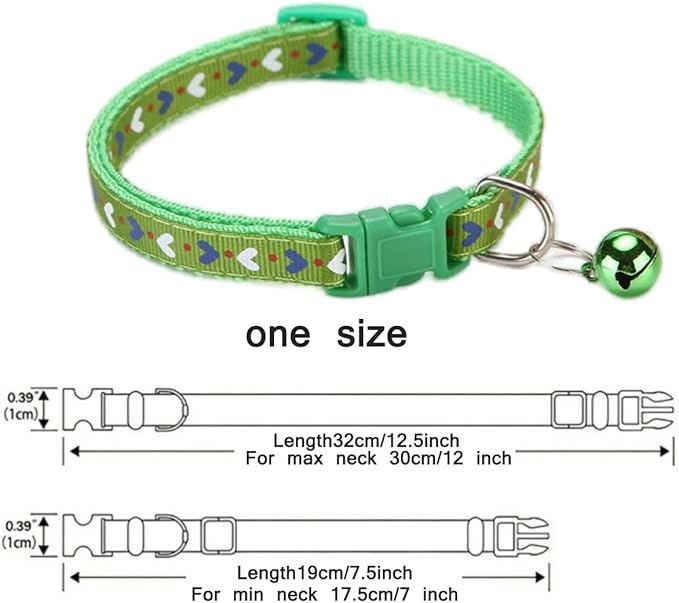 Dog Bell Collar,Soft Nylon Identification Green Cat Collar Girl Puppy Collar with Bells Adjustable Buckle for XXS Xs Tiny Little Pet Female Boy Dogs,Neck 7.5-12.5 Inch