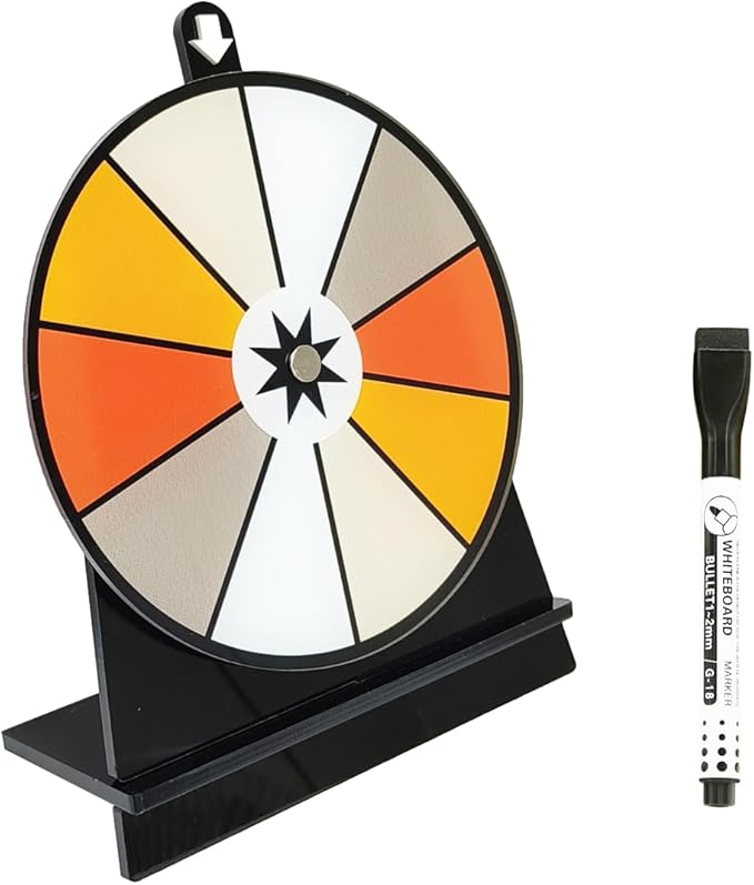 iobiotio 6 Inch Prize Wheel for Prizes, 10 Slots Game Spinner Wheel, Small Tabletop Roulette Spinner with Pen, Easy Assembly, Dry Erase, Portable, 6 inch, 5mm, Arylic