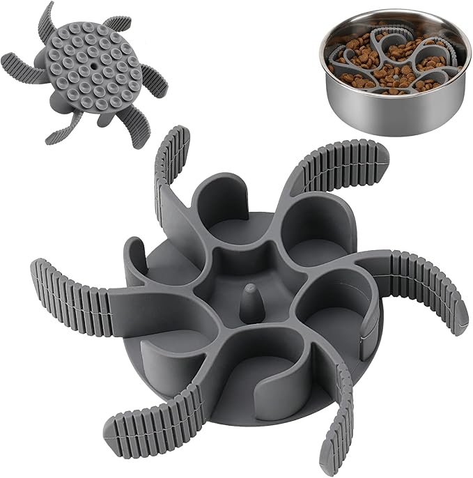 Anipaw Dog Slow Feeder Bowls Silicone Spiral Pet Food Feeder Insert to Slow Down Eating for Large Medium Small Breed Dogs Perfect with Stainless Steel Glass Ceramic Pet Bowls (Grey)