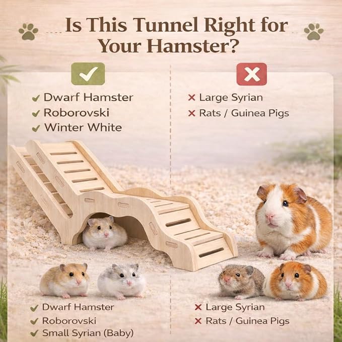 Small Size Hamster Explorer Set - Snap-Together Wooden Burrow with Panoramic Window, Natural Chew-Safe Design & Underground Activity Viewer for Cage Enrichment