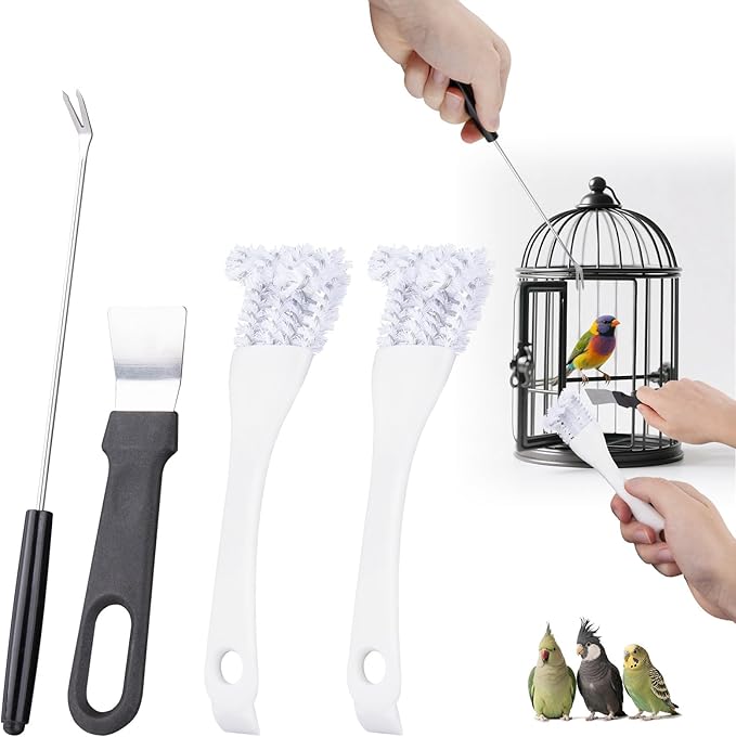 Bird Cage Cleaner Brush Kit, Bird Cage Cleaning Brush Tool Set, Bird Cage Cleaning Brush with Long Handle, Bird Cage Accessories,Poop Remover for Cleaning Poop in Pet Cages,Parrot Cages & Bird Perches