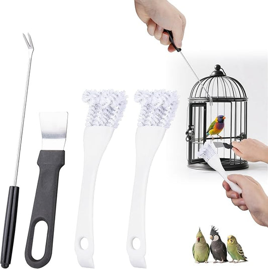 Bird Cage Cleaner Brush Kit, Bird Cage Cleaning Brush Tool Set, Bird Cage Cleaning Brush with Long Handle, Bird Cage Accessories,Poop Remover for Cleaning Poop in Pet Cages,Parrot Cages & Bird Perches