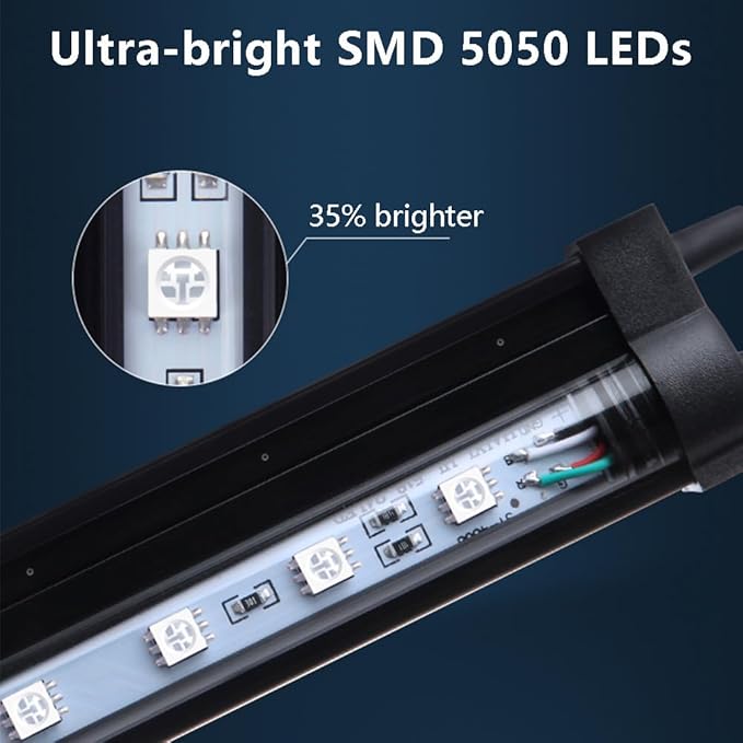 7.5 inches LED Aquarium Light, 4W Fish Tank Light Underwater Light Submersible Crystal Glass Lights, 9.2ft/2.8m Long Wire Length, White