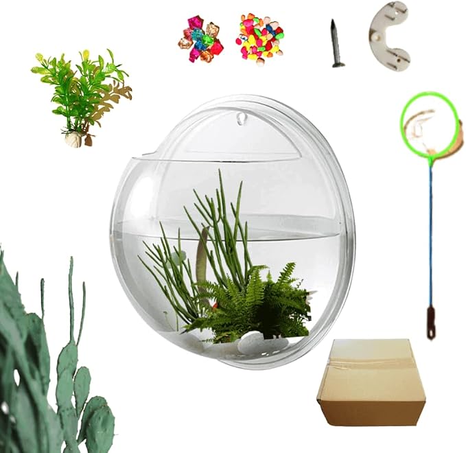 Creative Acrylic Hanging Wall Mounted Fish Tank, Hanging Bowl for Water Plants, Wall Fish Bubble Tank, Hydroponic Air Plant Flower Pot, Mini Aquarium Planter, Home Decor