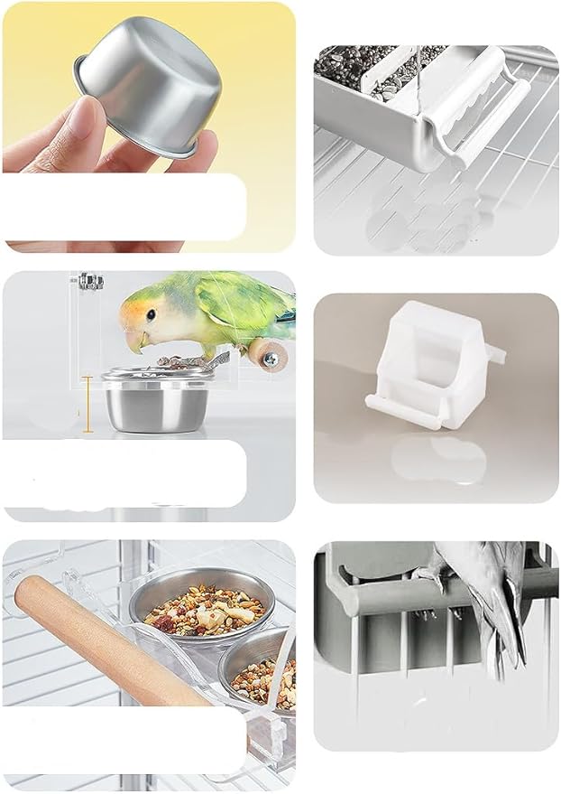 Bird Cage Seed Catcher Feeder with Perch and Anti-Slip Stand, Parrot Food Bowl for Medium Birds, Conures, Caiques, Small Cockatoos (S)