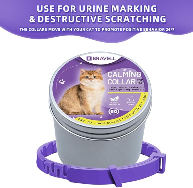 Calming Pheromone Collar for Cats, 4-Pack, Adjustable, Long-Lasting 60-Day Stress & Anxiety Relief, Noise Reduces & Anxiety Separation, Purple