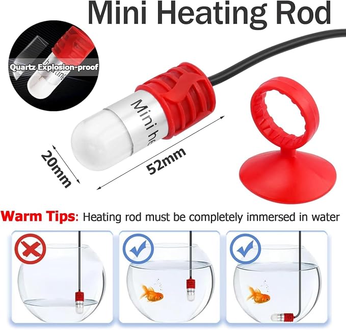 Mini Aquarium Heater 5V/2A USB 15W Super Small Fish Tank Heater with Digital Display Thermostat, Thickened Quartz Glass Betta Tank Heater Turtle Heater for Tanks up to 1 Gallon