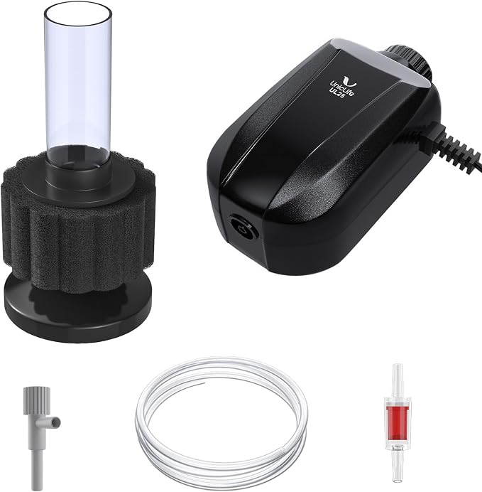 Uniclife Aquarium Air Pump, Adjustable Quiet Oxygen Pump for Fish Tanks, Airline Tubing & Accessories