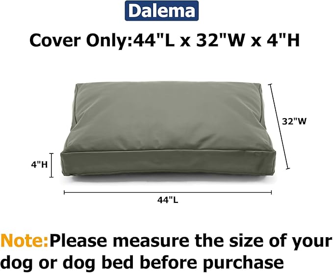 Dog Bed Cover,Waterproof Tough Plastic DIY Pet Bed Cover,Non Stick Hair Easy to Clean Rectangular Fillable Dog Bed Covers with Zipper(Greyish Green,44" L x 32" W x 4" Th,Cover Only)