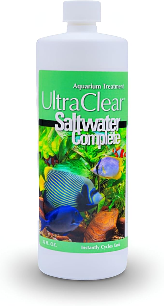 Saltwater Complete – Live Nitrifying Bacteria Blend for Saltwater & Reef Aquariums - Instant Cycle Marine Tank Starter - Removes Ammonia Nitrite - Clarifier - Safe for Fish Coral Invertebrates - 32oz