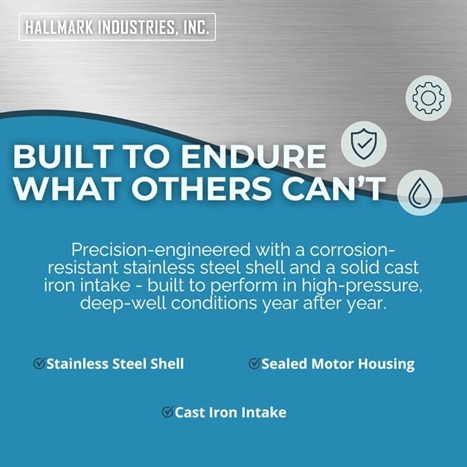 Hallmark Industries MA0419X-12A Deep Well Submersible Pump, 2 HP, 230V, 35 Gpm, 420 feet, Stainless Steel