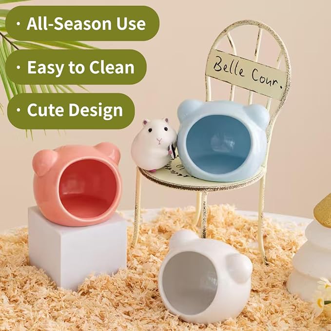 Hamster Hideout, Cute Ceramic Summer Cool Guinea Pig House, Sugar Glider Gerbil Cage Accessories for Hedgehog Mice (White)