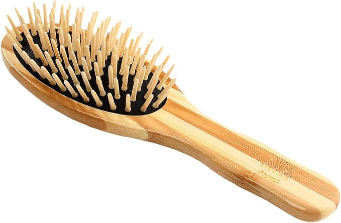 BASS Brushes THE Green PET Oval Brush, Bamboo-Stiped Finish, Small