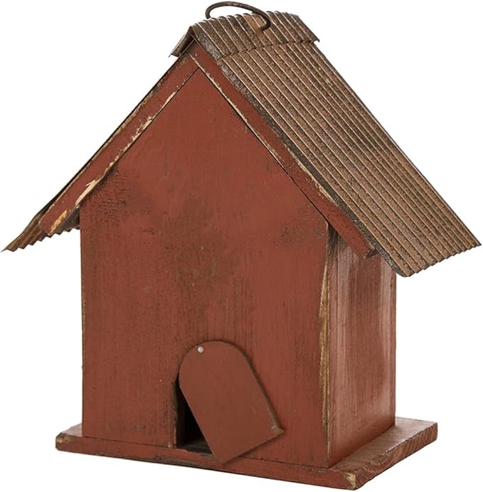 Glitzhome Bird House for Outdoor, 8.75" H Decorative Pet Cottage Distressed Heart Garden Wooden Birdhouse for Outside, Hanging Birdhouse for Bluebird Hummingbird Wren Finch Cardinals Cedar
