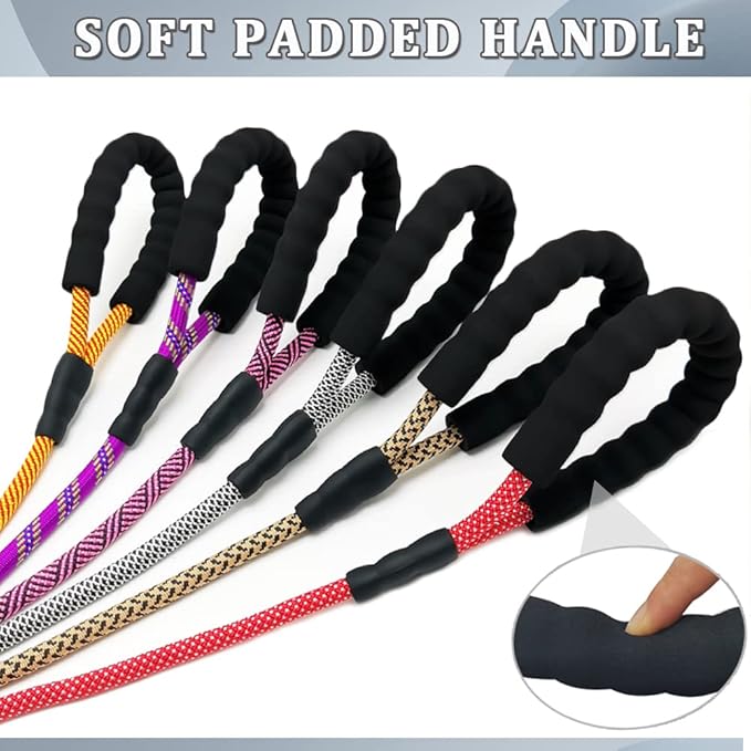 MayPaw Heavy Duty Rope Dog Leash, 3/4/5/6/7/8/10/12/15 FT Nylon Pet Leash, Soft Padded Handle Thick Lead Leashes for Large Medium Dogs (Pink Black, 1/2" * 10')