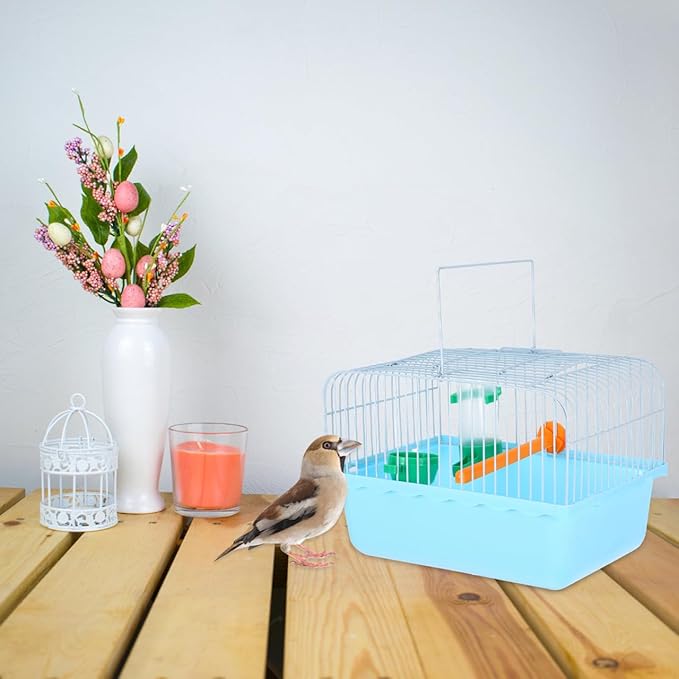 Toddmomy Portable Bird Cage with Perch Food Box Water Dispenser Spacious Travel Carrier for Parrots Lovebirds Small Birds 9.29X6.57X6.29 Inches
