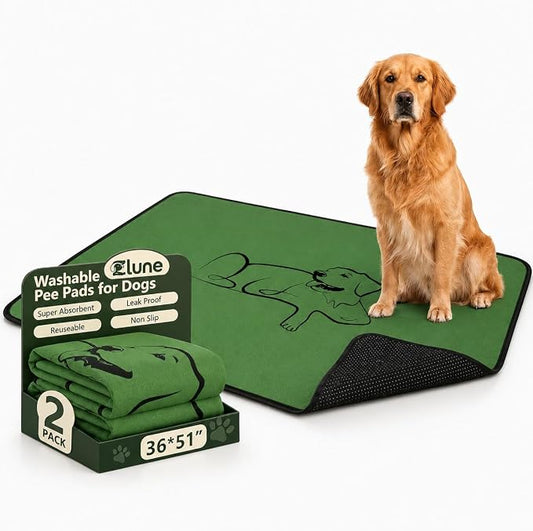 2 Pack Washable Pee Pads for Dogs 36"x51", Reusable Training Puppypads Absorbency Non-Slip & Leak-Proof for Pet Whelping Box Playpen Crate Sofa Bed Floors (Green)
