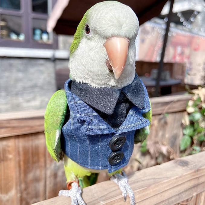 Bird Clothes Birds Flight Suit,Tuxedo Business Suit for Parrots African Greys Parakeet Cockatiel Sun Conure Christmas Party Birthday Cosplay Photo Prop Small Animals Apparel (2M,Denim Suit)