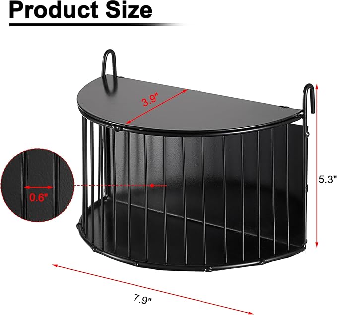 Upgraded Hay Rack for Rabbits, Bunny Feeder for Guinea Pigs Chinchillas, Black, Hanging Hay Feeder with Lid, Bunny Feeding Holder, Metal, Semicircular, Chinchilla Cage Accessories