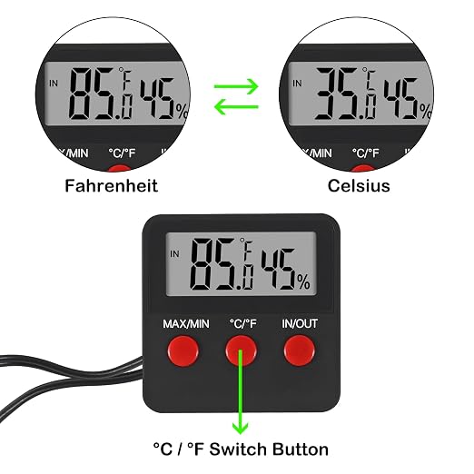 Reptile Thermometer and Humidity Gauge with Probes and Suction Cup Reptile Terrarium Thermometer Hygrometer Digital Display Indoor Outdoor Aquarium Thermometer