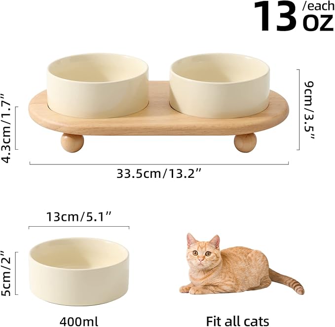 Havniva Raised Cat Water Bowl 5.1” Elevated Ceramic Cat Food and Water Bowl Whisker Friendly Pet Water Bowls for Indoor Cats, Wide Kitten Dish Relieve Whisker Fatigue Non Slip Cat Feeder