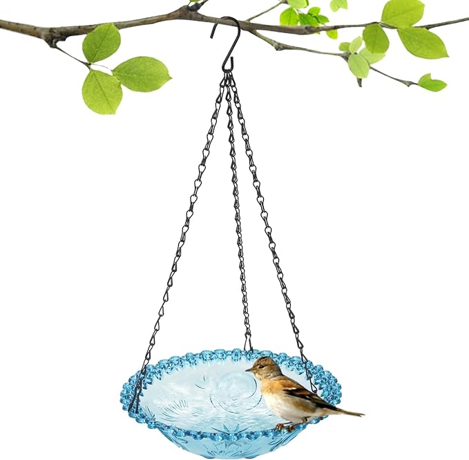 Bird Bath Hanging Seed Feeder Garden Plate Hanging Tray for Wild Backyard Attracting Birds (Blue-Single Bath)