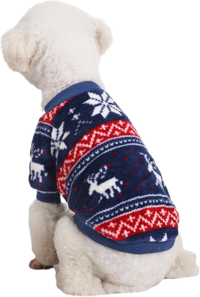Dog Sweater, 2 Pack Dog Sweaters for Small Dogs, Dog Clothes for Small Dogs Girl Boy, Ultra Soft and Warm Puppy Sweater Dog Coat for Winter Christmas (Medium, Xmas Red+Xmas Blue)