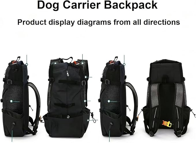 Dog Carrier Backpacks,Adjustable Safety Dog Carrier Backpacks Kit with Dog Water Cup, Reflective Strip Pendant, Dog Hat Hiking Buckle,Puppy Foot Washer, Pet Protective Glasses(Medium)
