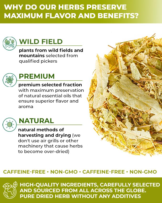 100 Bags Linden Tea Dried Linden Flower Tea Herbal (Tilia Cordata) - 100 Count 1.5g Bags Herb Lipa