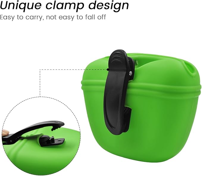 AUDWUD Silicone Dog Treat Pouch,with Dog Training Clicker,Clip on Portable Training Container,Convenient Magnetic Buckle Closing and Upgraded Waist Clip for Enhanced Stability