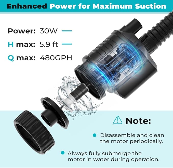 fishkeeper Electric Aquarium Gravel Cleaner, 8 in 1 Automatic Fish Tank Cleaning Tools Gravel Vacuum for Aquarium, for Change Water/Wash Sand/Water Filter/Water Circulation