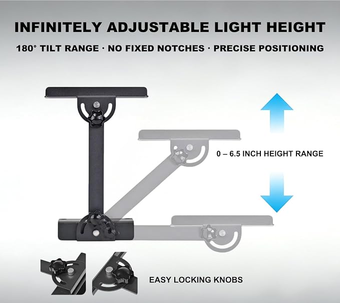 Metal Aquarium Light Riser Clamp, 2Pcs | Full Metal, Fits Rim Up to 0.9”, Max 4.9” Wide Light, 0-6.5” Adjustable Height