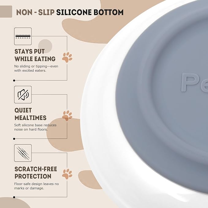 Ceramic Cat Food Bowls for Indoor Cats and Kitten, 4 Cute Cat Feeding Bowls Shallow Whisker Relief Dishes for Cats, 5.9" Wide Pet Plates for Wet & Dry Food and Water, Non-Slip Base, with 4 Spring Toys