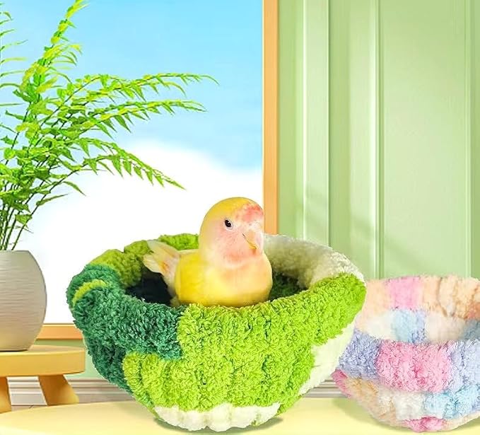 2 Pack Warm Bird Nest Bed for Cage Plush Hanging Parrot Bed Bird Snuggle Hut Hanging Sleeping Bird House for Parakeet, Conure, Budgie, Cockatiel, Lovebird, Finch, Hamster-Green&Pink